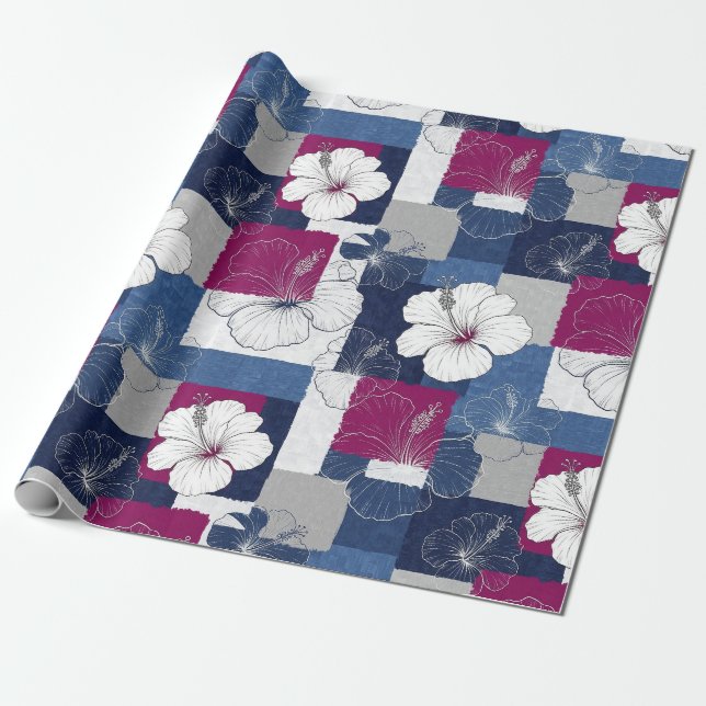 Coastal Tropical Hibiscus Pattern (6) Wrapping Paper (Unrolled)
