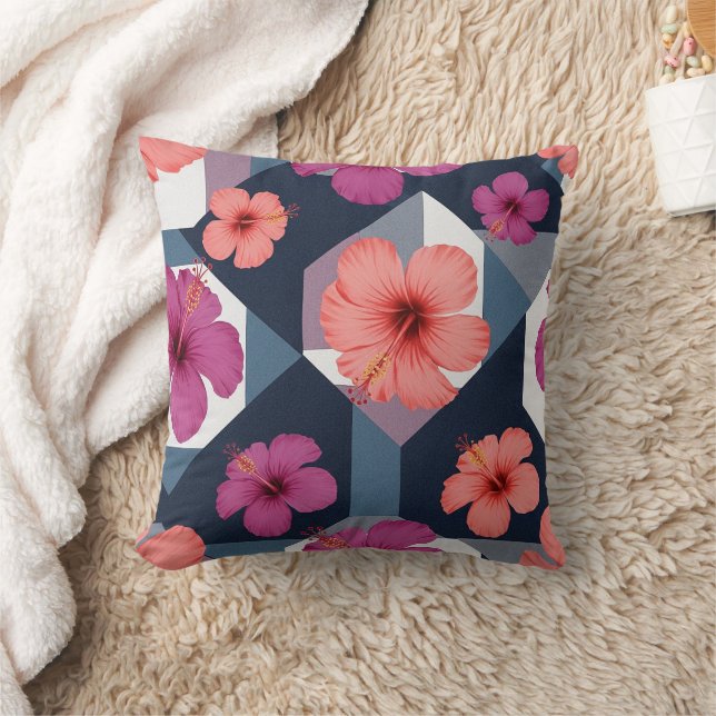Coastal Tropical Hibiscus Pattern (8) Cushion (Blanket)