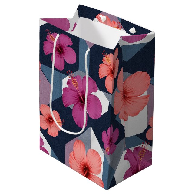 Coastal Tropical Hibiscus Pattern (8) Medium Gift Bag (Front Angled)