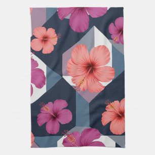 Coastal Tropical Hibiscus Pattern (8) Tea Towel