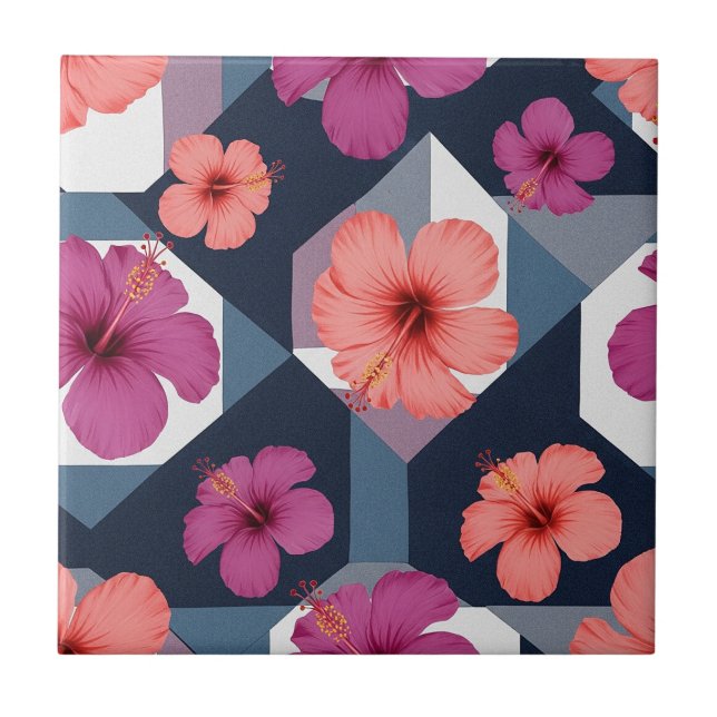 Coastal Tropical Hibiscus Pattern (8) Tile (Front)