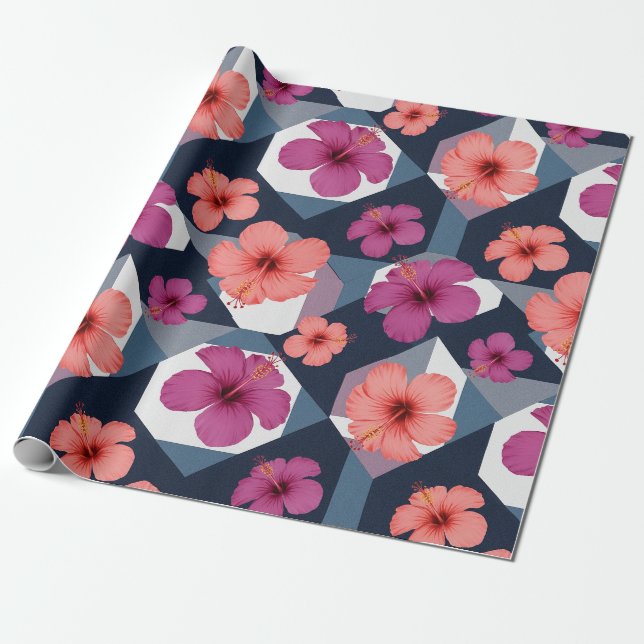 Coastal Tropical Hibiscus Pattern (8) Wrapping Paper (Unrolled)