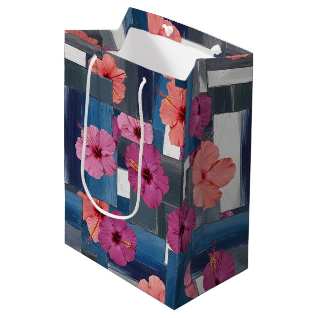 Coastal Tropical Hibiscus Pattern (9) Medium Gift Bag (Front Angled)