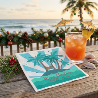 Coastal Tropical Island Palm Tree Christmas Napkin