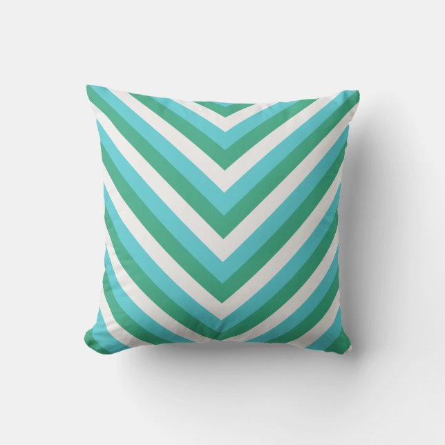 coastal turquoise and green chevron pattern cushion (Front)
