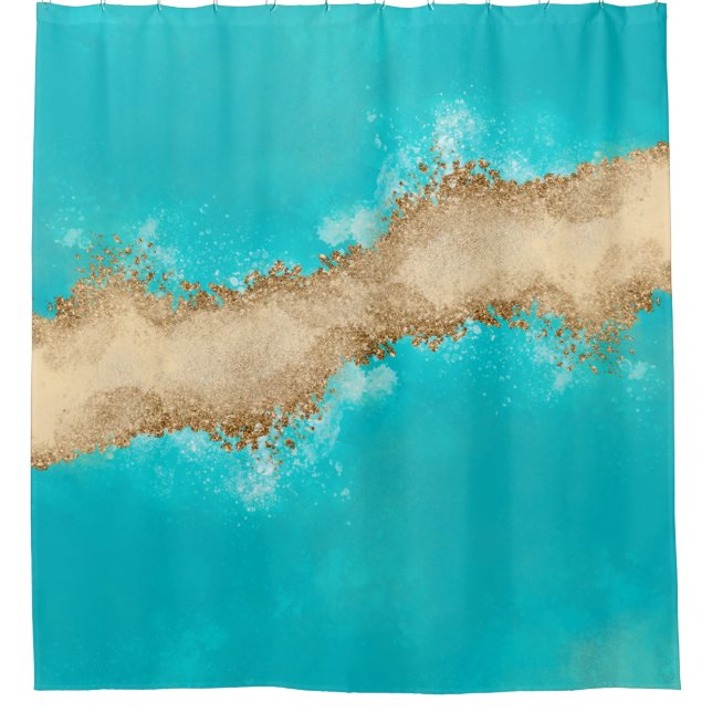 Coastal Turquoise blue Metallic gold agate Shower Curtain (Front)