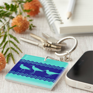 Coastal Turquoise Blue Sandpiper Birds Pattern Key Ring