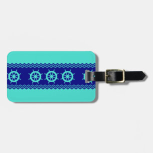 Coastal Turquoise Blue Stripe Helm Nautical Luggage Tag