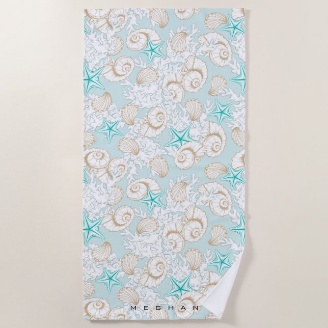 coastal turquoise sand beach Monogram Towel (Front)
