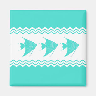 Coastal Turquoise White Stripe Angelfish Pattern Magnet