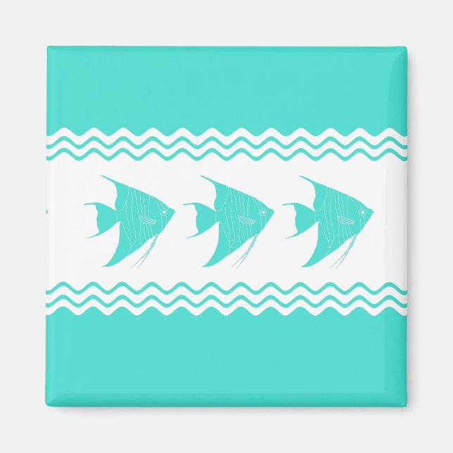 Coastal Turquoise White Stripe Angelfish Pattern Magnet (Front)