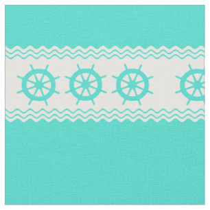 Coastal Turquoise White Stripe Helm Nautical Fabric