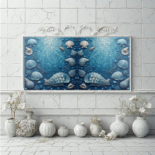Coastal Underwater Seashell Fish Ocean Bubble Blue Tile