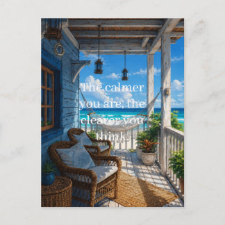 Coastal Veranda with Hammock and Turquoise Sea Holiday Postcard