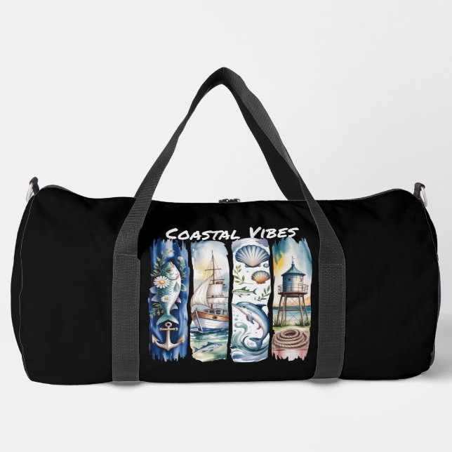 Coastal Vibes Nautical Elements Ocean Art Duffle Bag (Front)