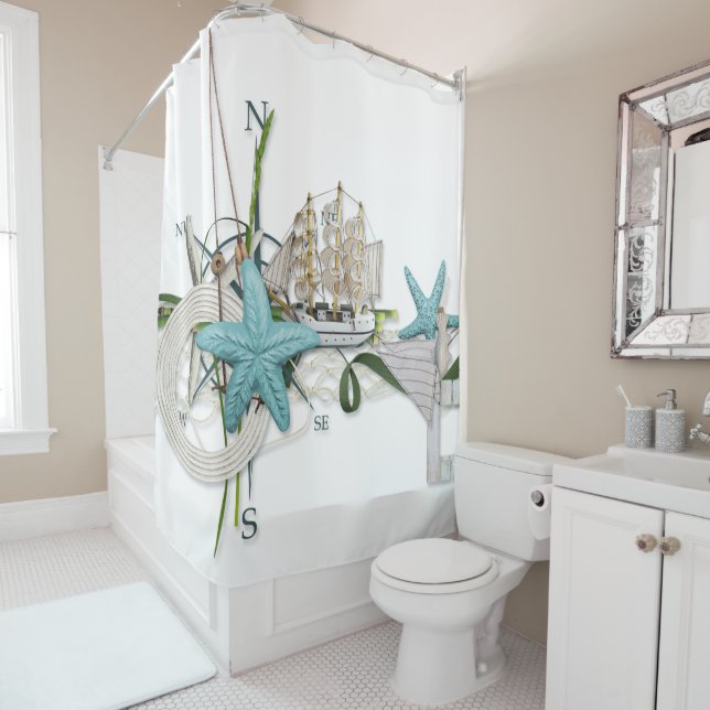 Coastal Vibes Shower Curtain (In Situ)