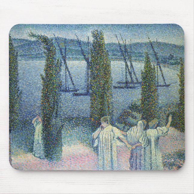 Coastal View with Cypress Trees, 1896 Mouse Mat (Front)