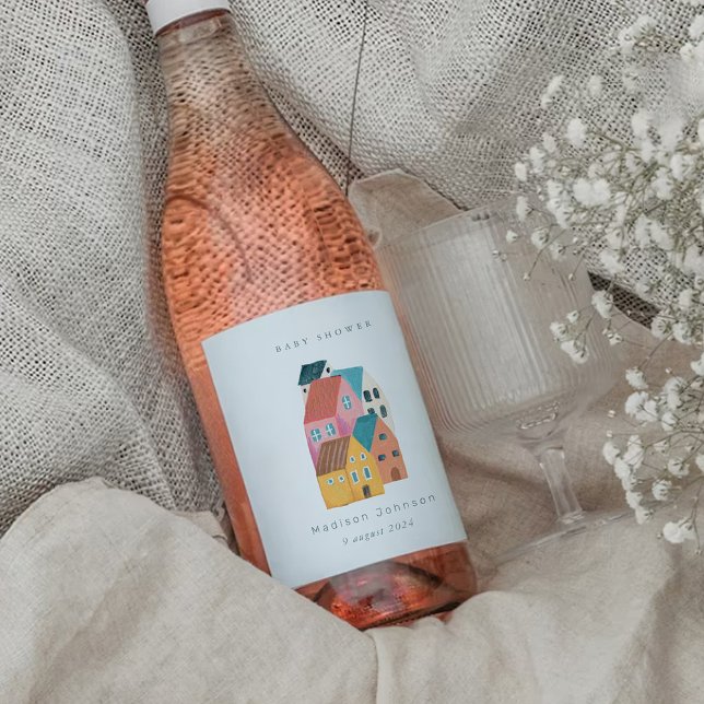 Coastal village baby shower party wine label (Coastal village baby shower party wine label)