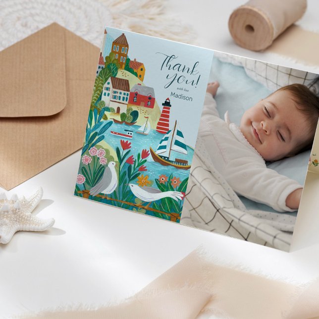 Coastal Village Baby Shower Photo Thank you Card (Coastal Village Baby Shower Photo Thank you Card)