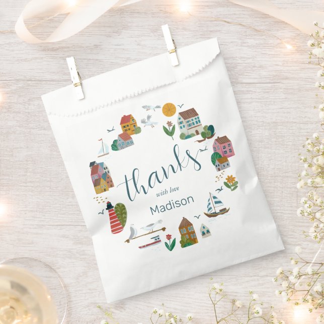 Coastal Village Blue Boy Nautical Baby Shower Favour Bags (Clipped)