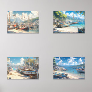 Coastal Village with Fishing Boats