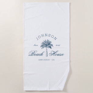 Coastal Vintage Beach House Palm Tree Navy Blue Towel
