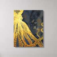 Coastal Vintage Octopus Gold Black Blue Watercolor