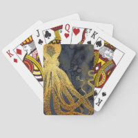 Coastal Vintage Octopus Gold Black Blue Watercolor