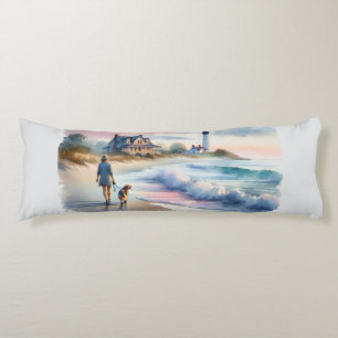 Coastal Walk to Lighthouse at Sunset Body Cushion