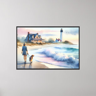 Coastal Walk to Lighthouse at Sunset Canvas Print