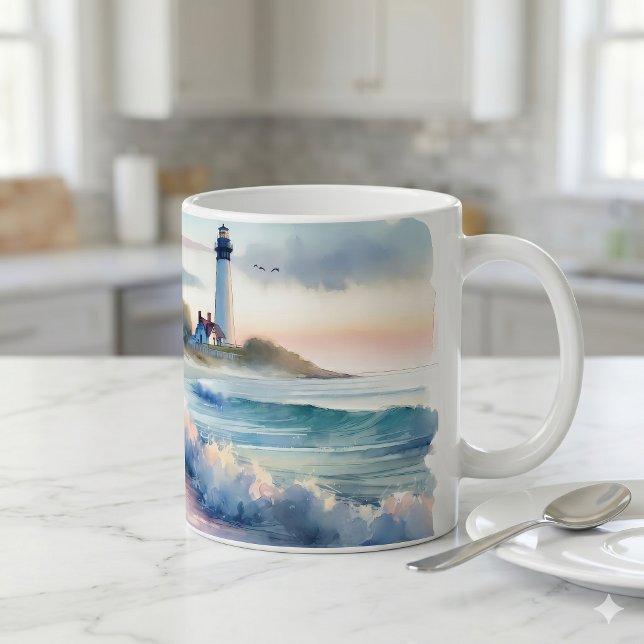 Coastal Walk to Lighthouse at Sunset Coffee Mug (Coastal Walk to Lighthouse at Sunset Coffee Mug)