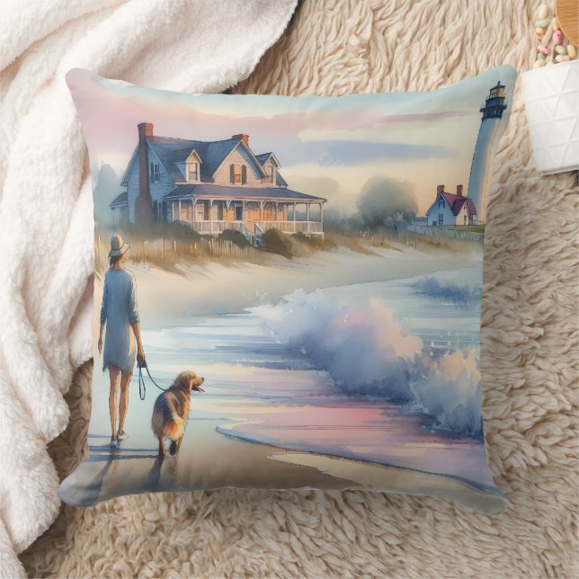Coastal Walk to Lighthouse at Sunset Cushion (Blanket)