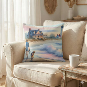 Coastal Walk to Lighthouse at Sunset Cushion