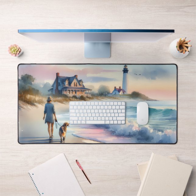 Coastal Walk to Lighthouse at Sunset Desk Mat (Office 1)