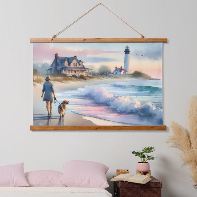 Coastal Walk to Lighthouse at Sunset Hanging Tapestry (Bedroom)