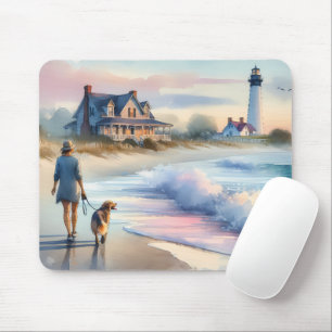 Coastal Walk to Lighthouse at Sunset Mouse Mat