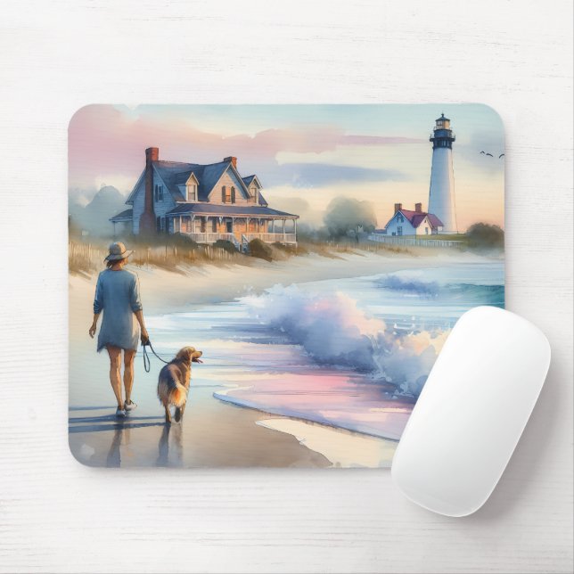 Coastal Walk to Lighthouse at Sunset Mouse Mat (With Mouse)