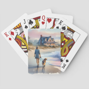 Coastal Walk to Lighthouse at Sunset Playing Cards