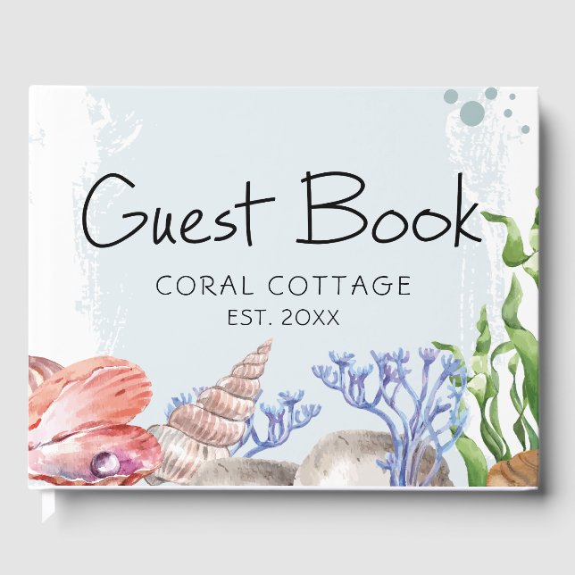Coastal Watercolor Beach House Guest Book (Front)