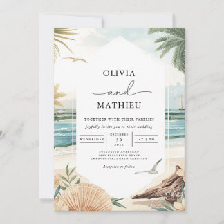 Coastal Watercolor Beach Wedding Invitation