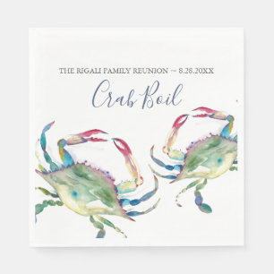 Coastal Watercolor Blue Crab Personalised Napkin