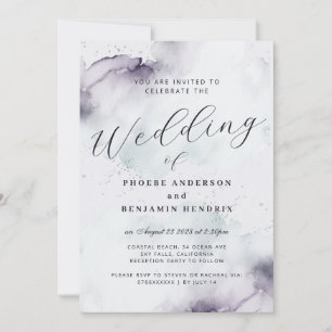 Coastal Watercolor Blue Elegant Wedding Invitation