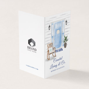 Coastal Watercolor Blue Front Door Photo & Service Business Card