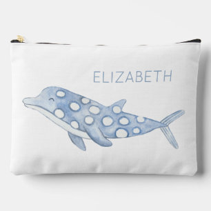 Coastal Watercolor Blue Polka Dot Dolphin Accessory Pouch