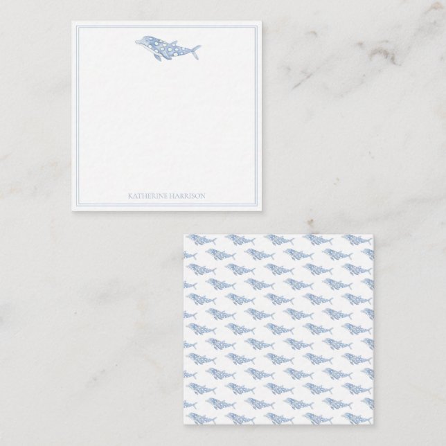 Coastal Watercolor Blue Polka Dot Dolphin Card (Front/Back)