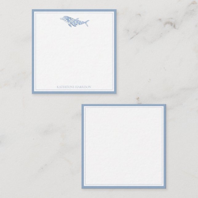 Coastal Watercolor Blue Polka Dot Dolphin Card (Front/Back)