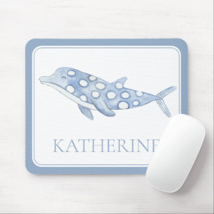 Coastal Watercolor Blue Polka Dot Dolphin Mouse Mat