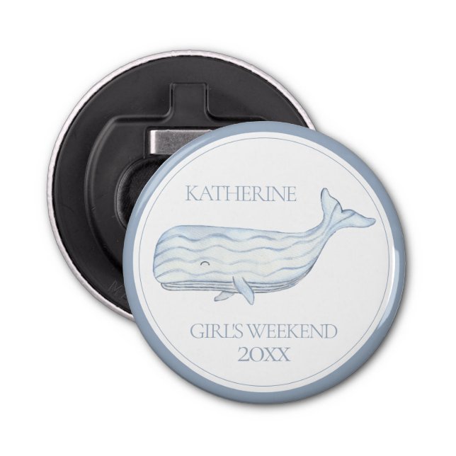Coastal Watercolor Blue Whale Personalised Bottle Opener (Front)