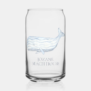 Coastal Watercolor Blue Whale Personalised Can Glass