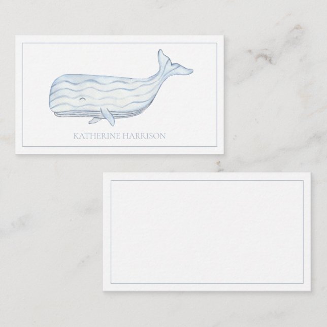 Coastal Watercolor Blue Whale Personalised Card (Front/Back)
